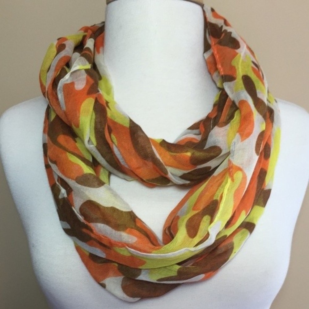 Orange Brown Yellow Camo Infinity Loop Scarf